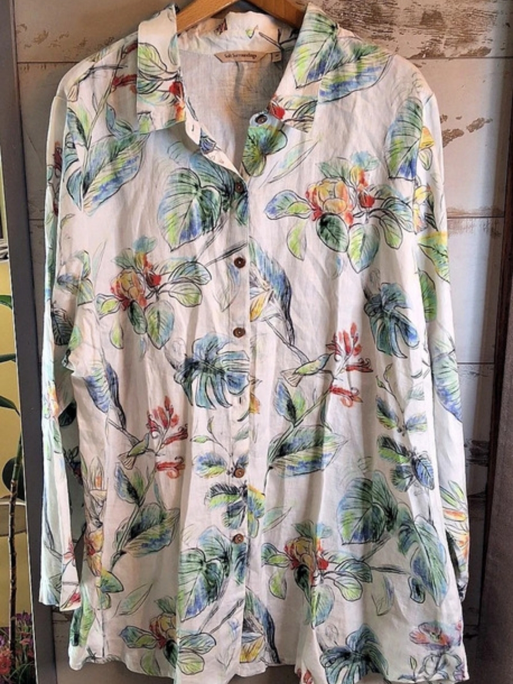 Soft Surroundings Floral Linen Button Down 100% Linen 2x Shirt